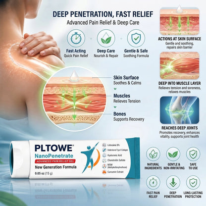 PLTOWE® NanoPenetrate Advanced Pain Relief Gel 🇺🇸 | Fast Comfort & Long-Term Joint & Muscle Care | Lidocaine + Menthol + MSM + Type II Collagen Formula | For Joint Pain, Muscle Soreness & Stiffness 💥