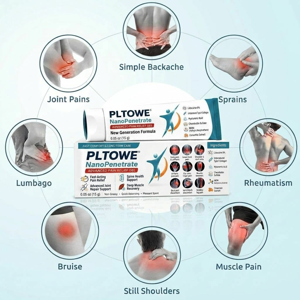 PLTOWE® NanoPenetrate Advanced Pain Relief Gel 🇺🇸 | Fast Comfort & Long-Term Joint & Muscle Care | Lidocaine + Menthol + MSM + Type II Collagen Formula | For Joint Pain, Muscle Soreness & Stiffness 💥