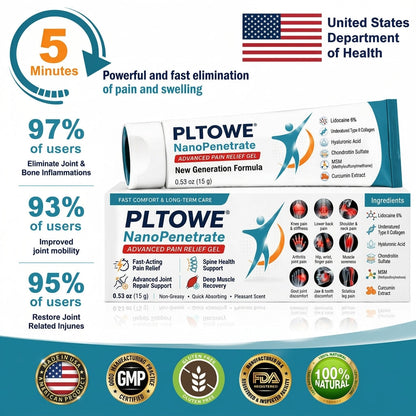 PLTOWE® NanoPenetrate Advanced Pain Relief Gel 🇺🇸 | Fast Comfort & Long-Term Joint & Muscle Care | Lidocaine + Menthol + MSM + Type II Collagen Formula | For Joint Pain, Muscle Soreness & Stiffness 💥